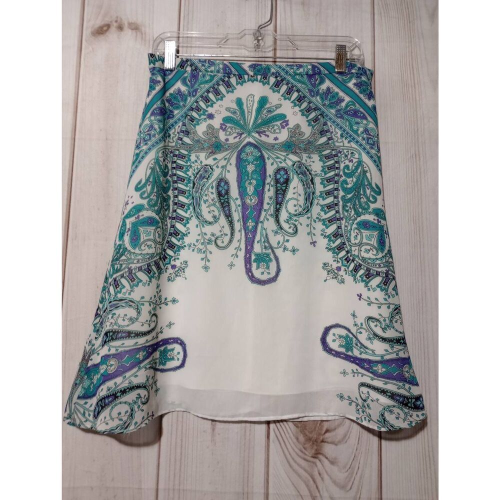 Dressbarn Skirt Ladies Small White Aquamarine Paisley Midi
